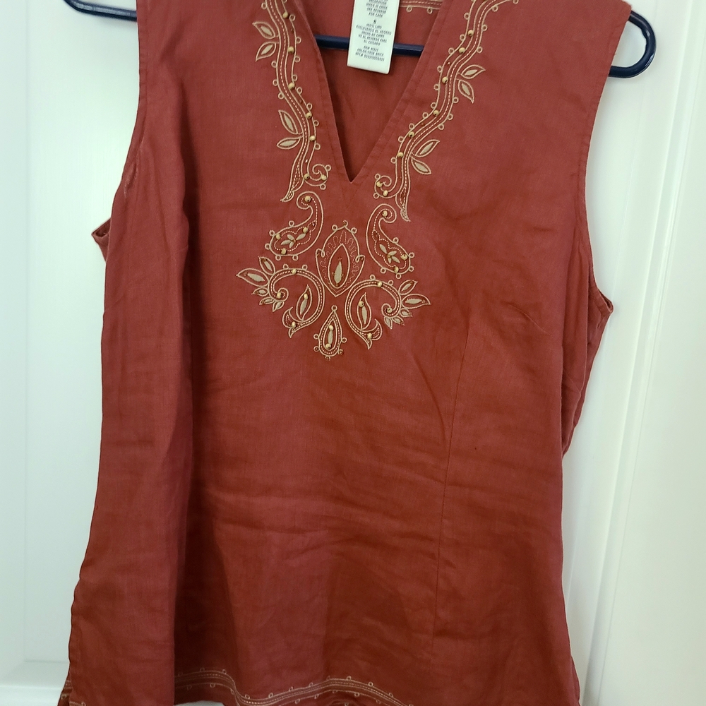 Josephine Chaus Red Embroidered Tunic Top